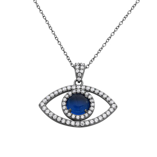 Black Rhodium Plated 925 Sterling Silver Evil Eye Necklace