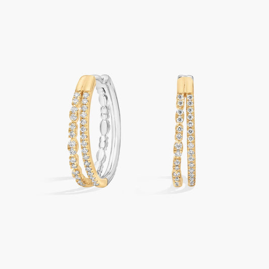 Two-Toned Diamond Double Row Hoop Earrings