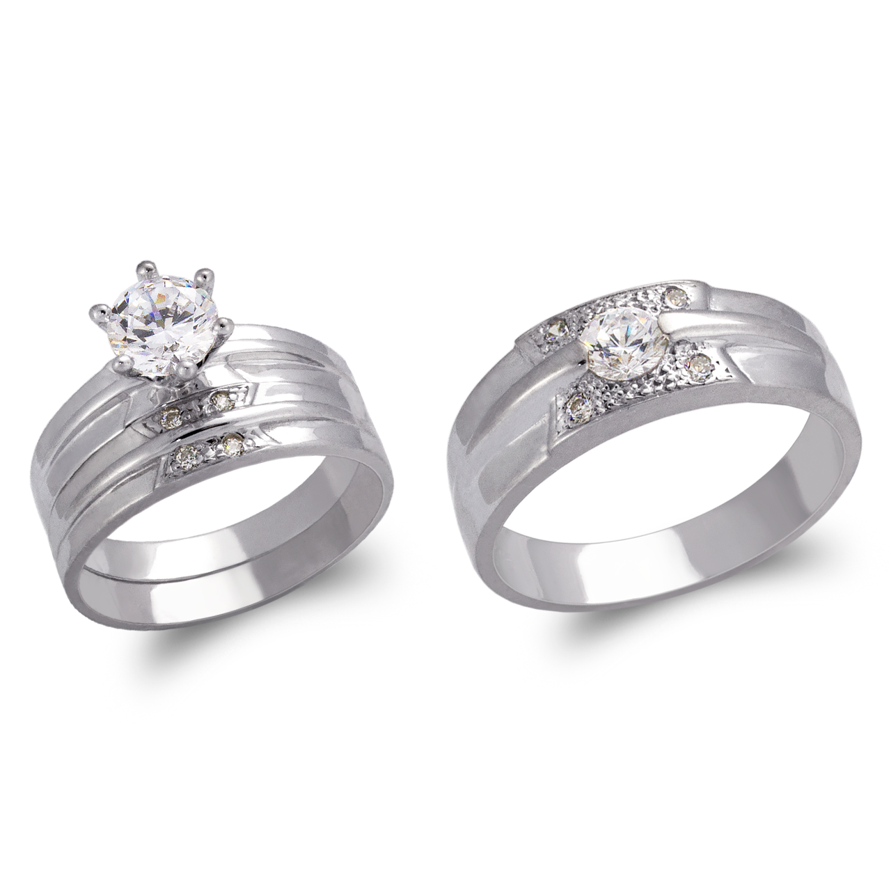 White Wedding Trio Ring Set