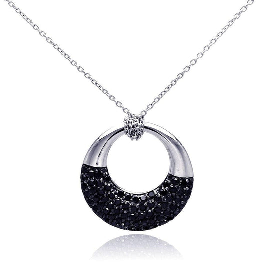 Silver 925 Rhodium and Black Rhodium Plated Black CZ Ring Pendant Necklace