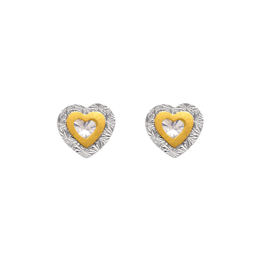 Double Heart CZ Stud Earrings