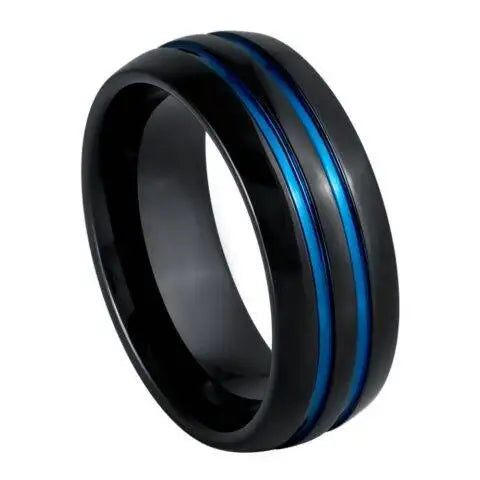 Black IP Plated Domed 2 Blue IP Grooves