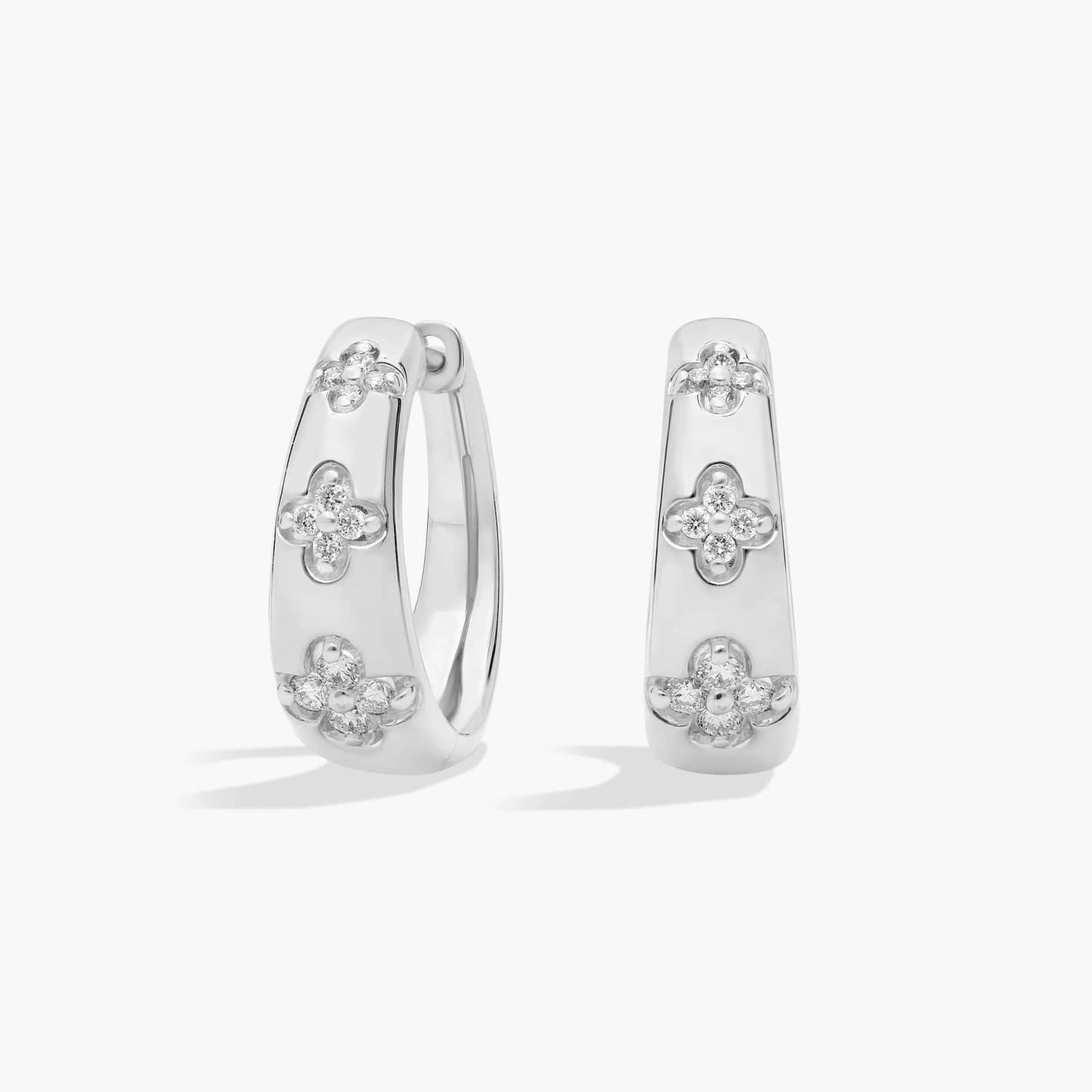 Tapered Diamond Flower Trio Hoop Earrings