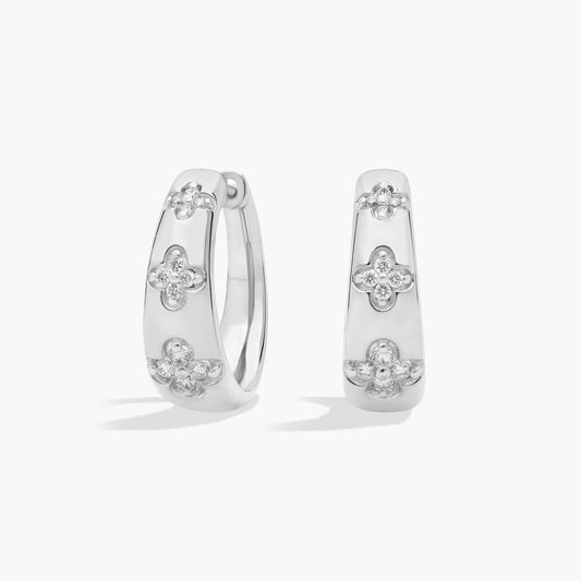 Tapered Diamond Flower Trio Hoop Earrings