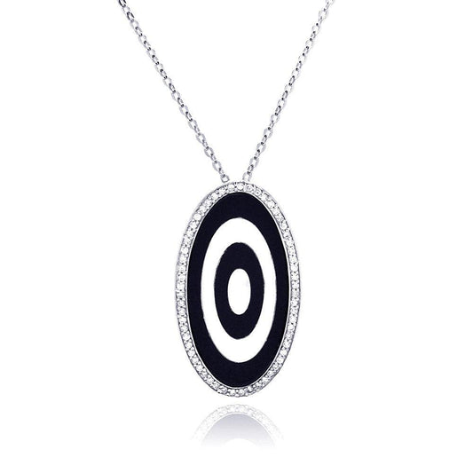 Silver 925 Rhodium Oval Evil Eye CZ Necklace