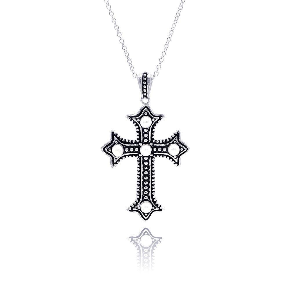 Silver 925 Black Rhodium Plated Cross CZ Necklace