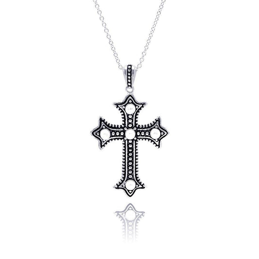 Silver 925 Black Rhodium Plated Cross CZ Necklace