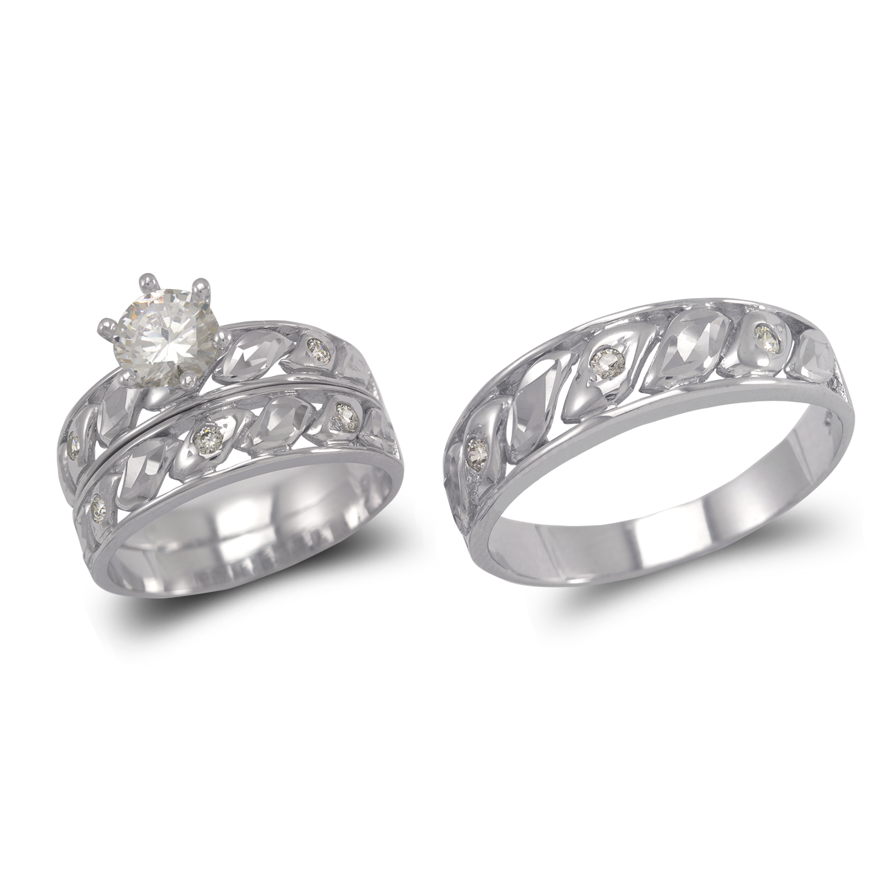 White Wedding Trio Ring Set