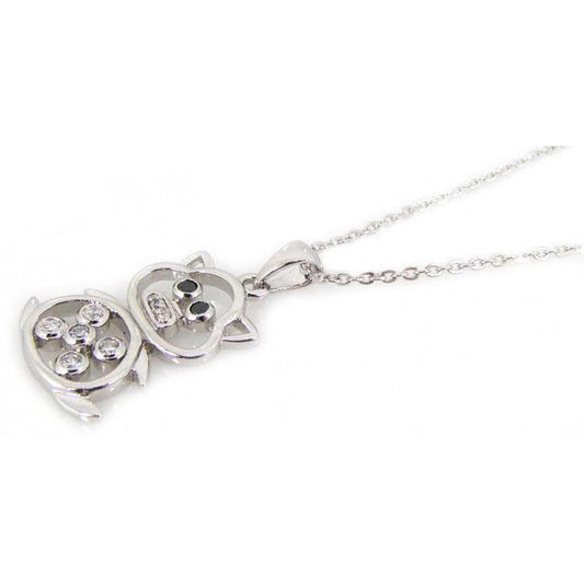 Silver 925 Rhodium Open Bear CZ Necklace