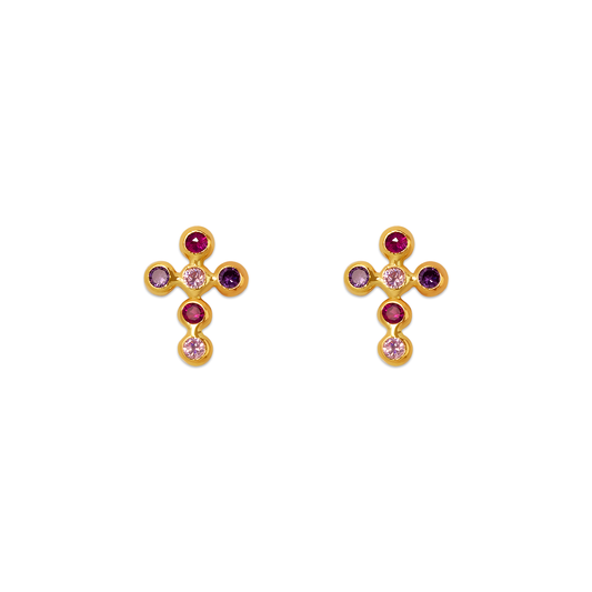 Cross Bezel CZ Stud Earrings