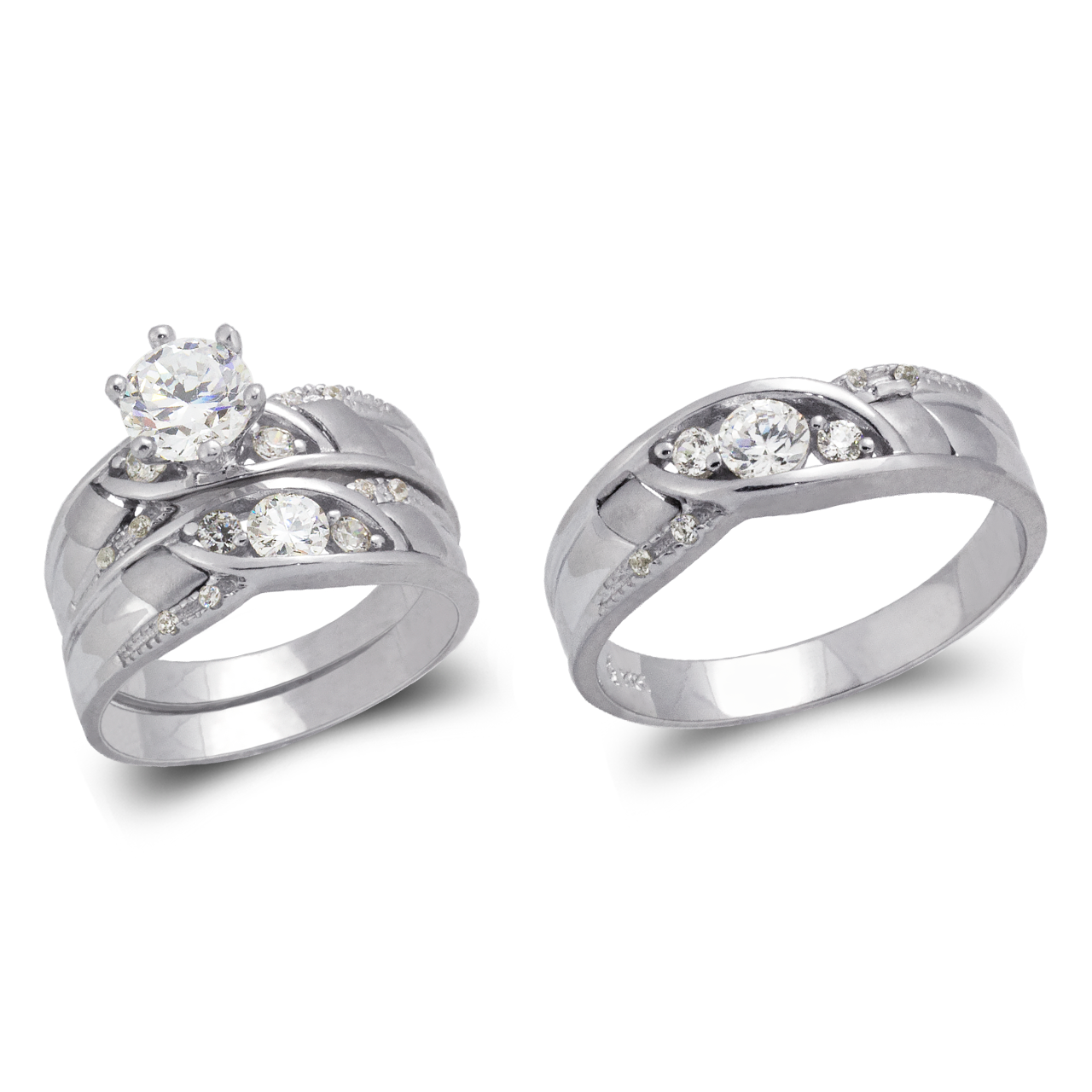 White Wedding Trio Ring Set