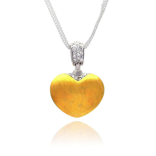 Silver 925 Gold Plated Clear CZ Heart Pendant Necklace