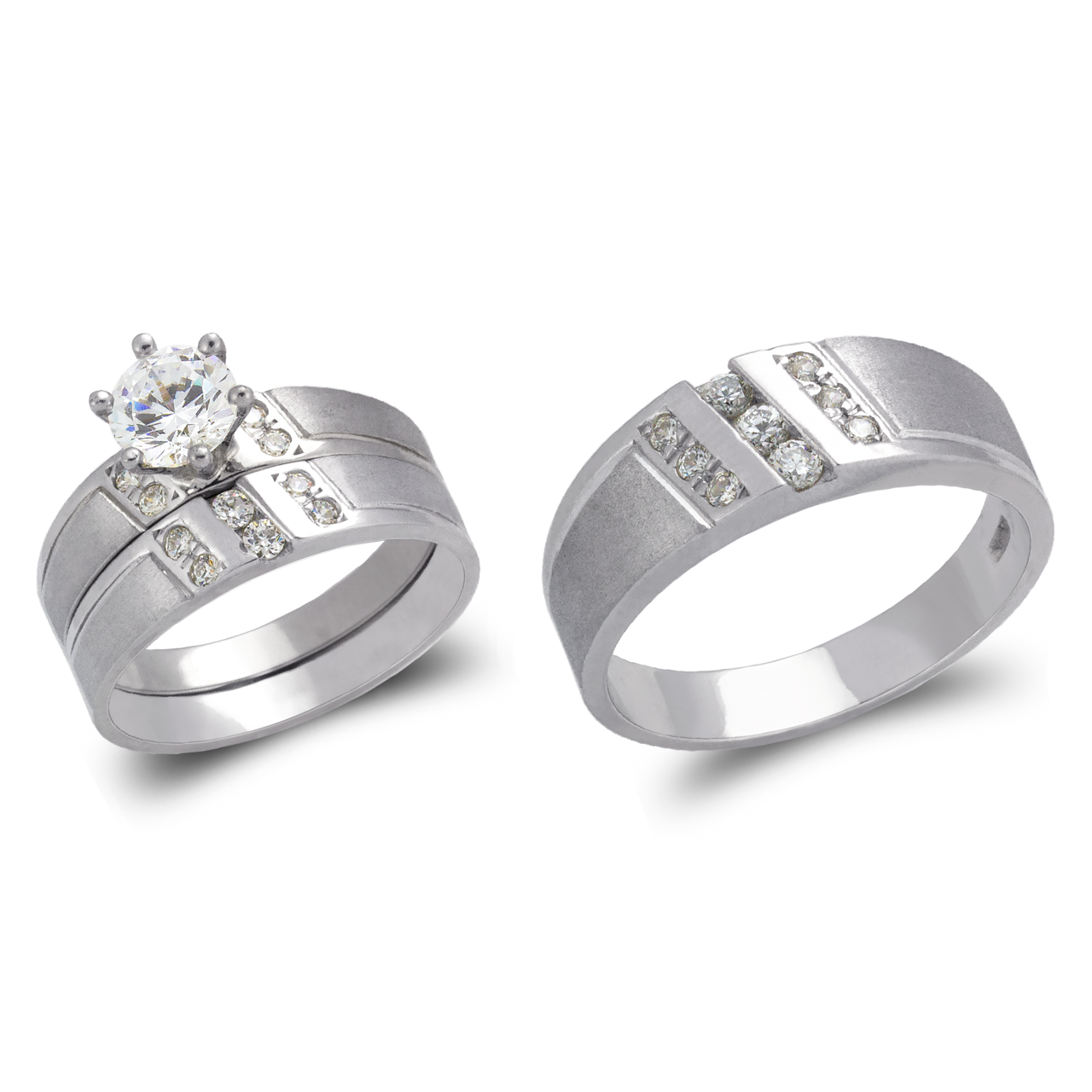 White Wedding Trio Ring Set