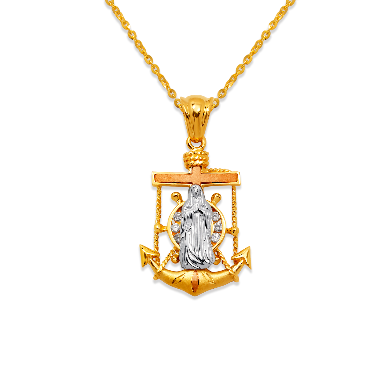 Fancy Guadalupe Anchor CZ Pendant