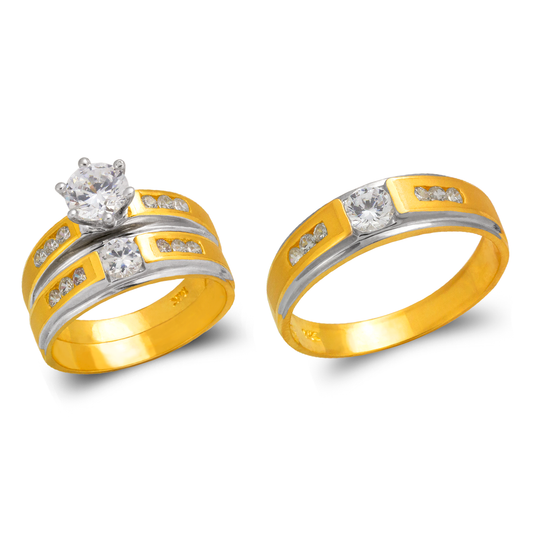 Two Tone Wedding Trio Ring Set