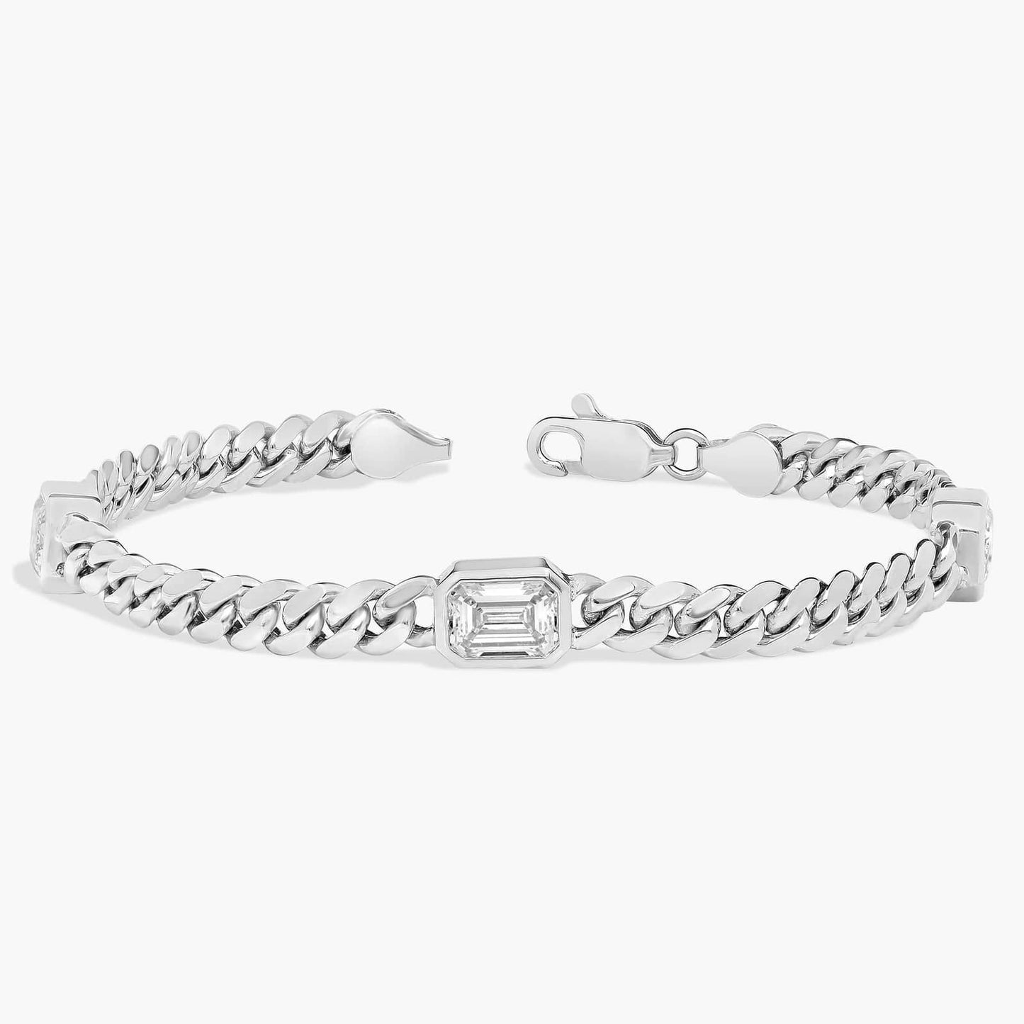 Emerald Cut Three-Stone Diamond Cuban Bracelet