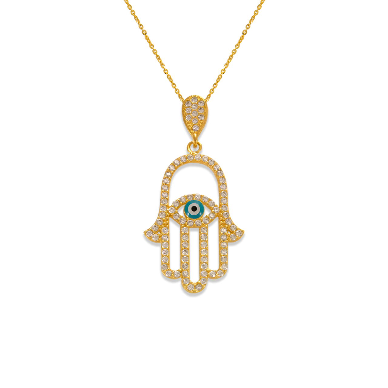 Fancy Hand of Fatima Evil Eye CZ Pendant