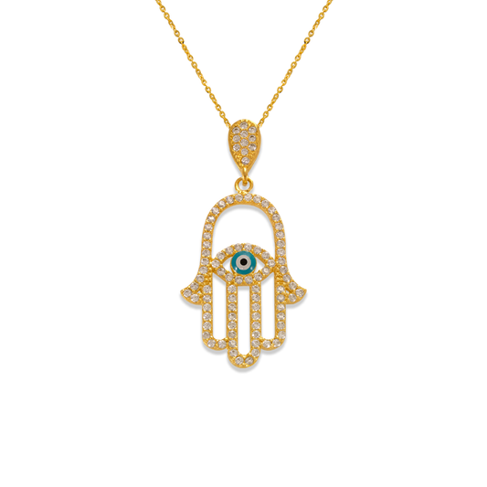 Fancy Hand of Fatima Evil Eye CZ Pendant