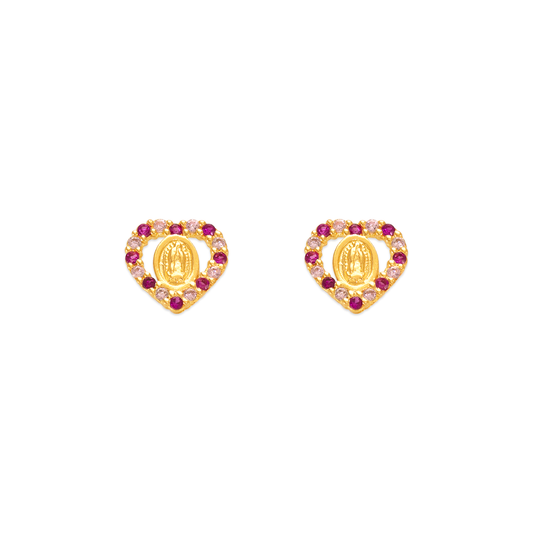 Red Guadalupe Heart CZ Stud Earrings