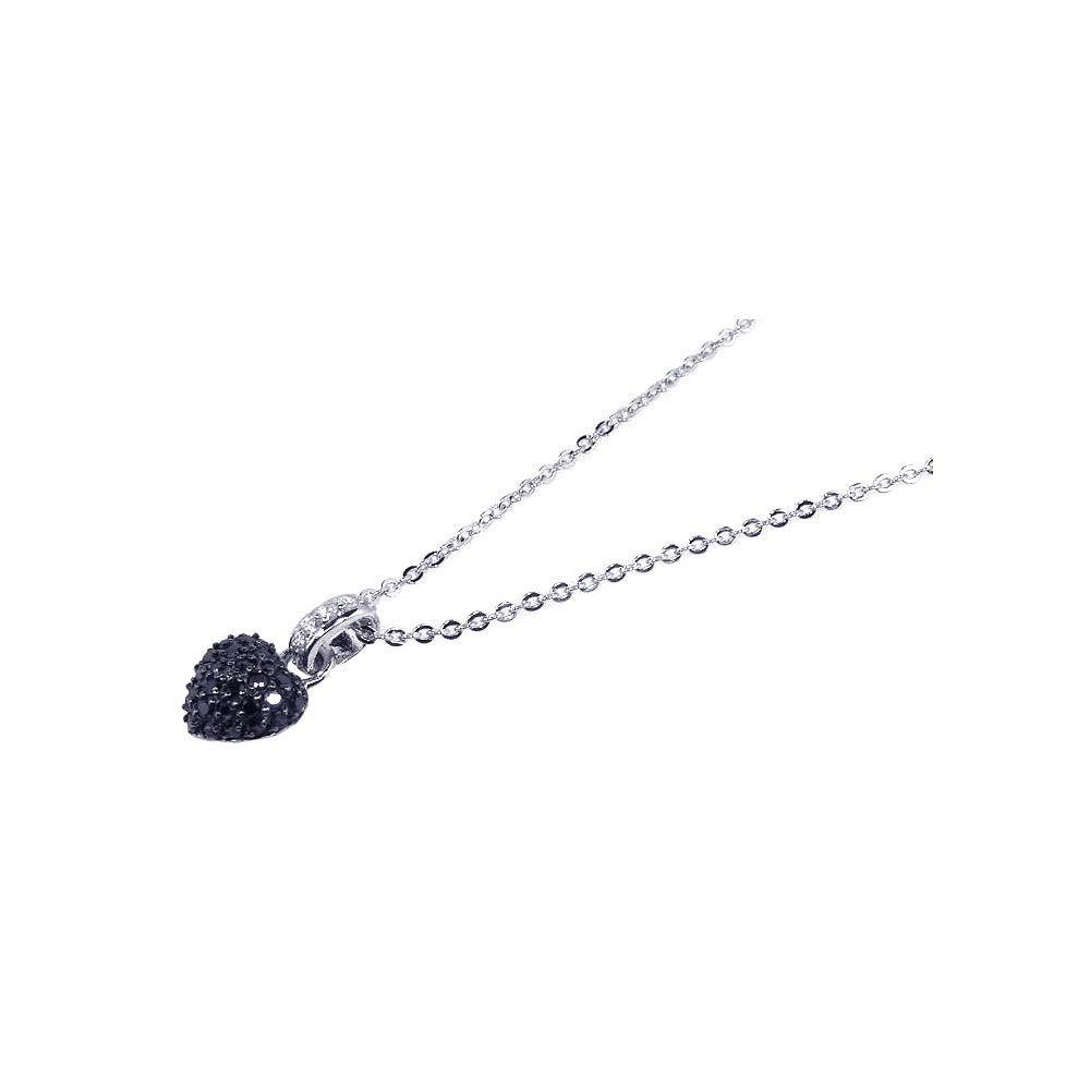 Silver 925 Black Clear CZ Black Rhodium and Rhodium Plated Heart Pendant Necklace