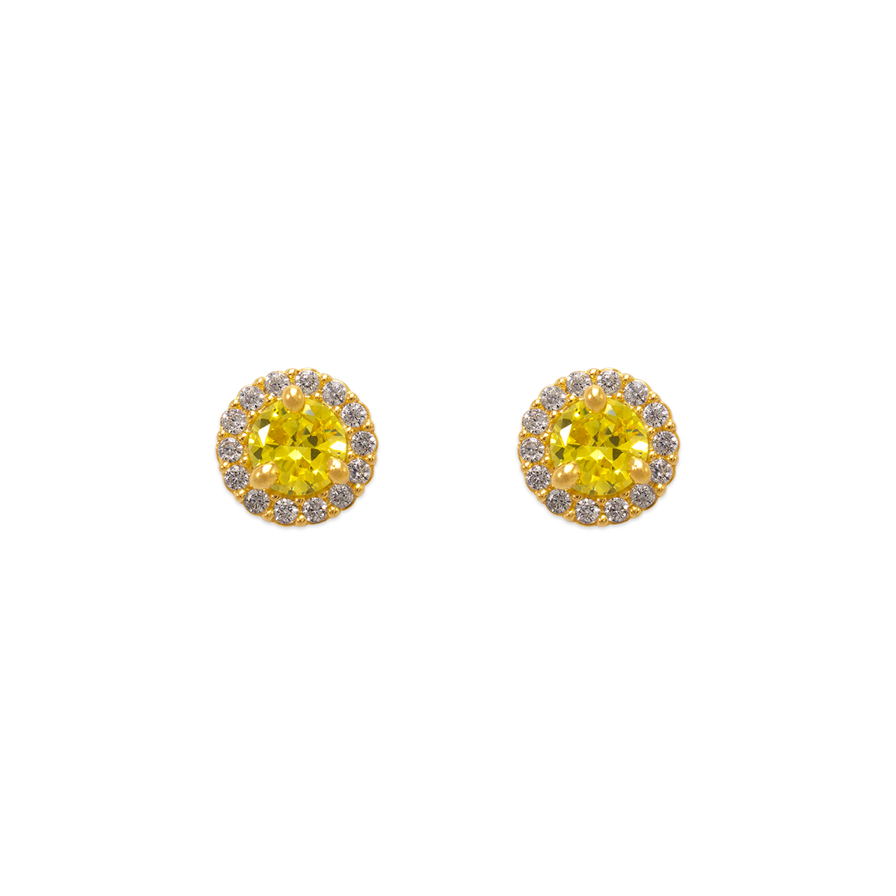 Yellow Solitaire Halo CZ Stud Earrings