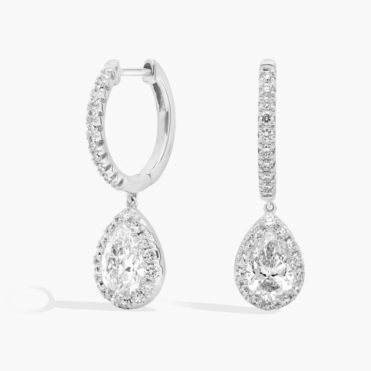 Diamond Pear Halo Dangle Earrings