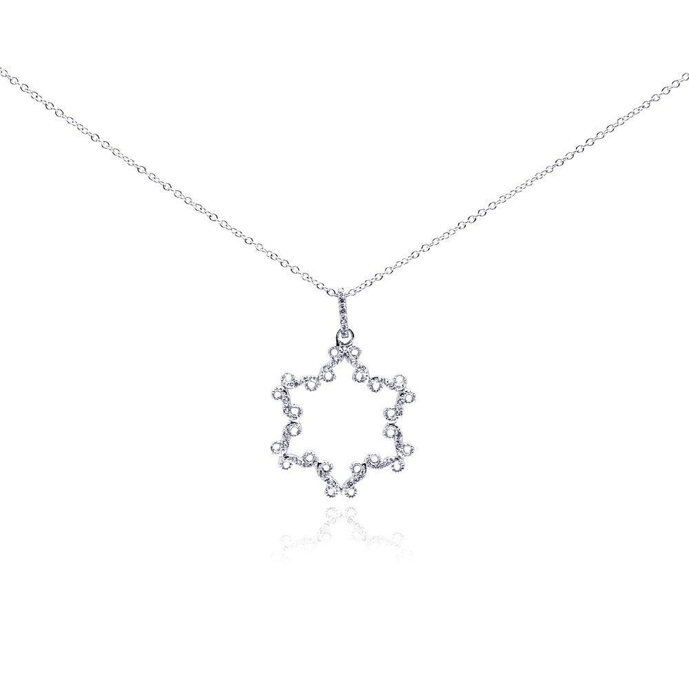 Silver 925 Rhodium Plated Open Star CZ Necklace