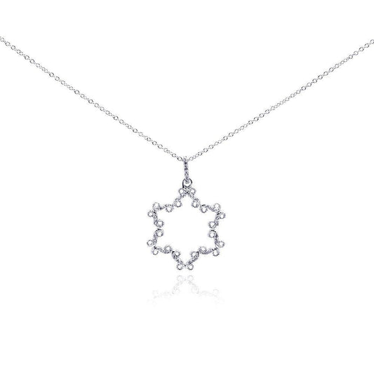 Silver 925 Rhodium Plated Open Star CZ Necklace