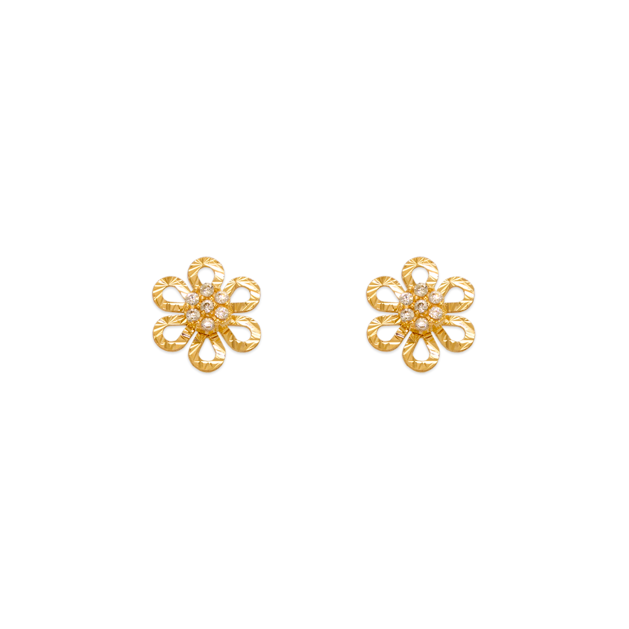 Diamond Cut Flower CZ Stud Earrings