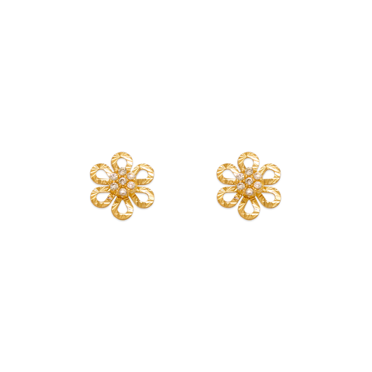 Diamond Cut Flower CZ Stud Earrings