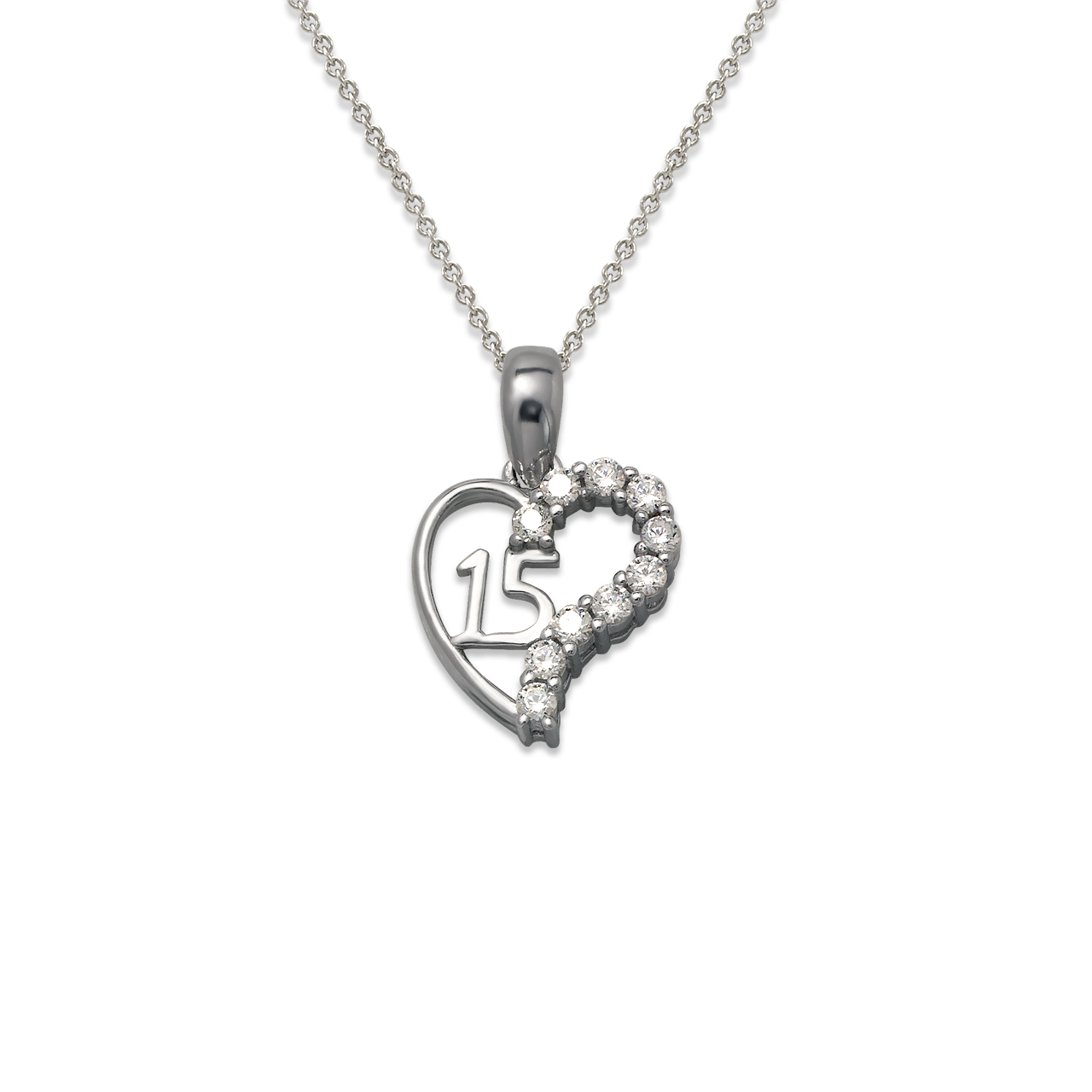 White 15 Anos Heart CZ Pendant