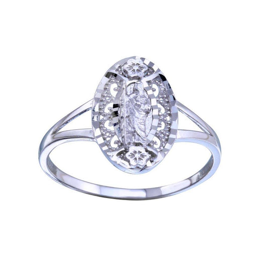 Rhodium Plated 925 Sterling Silver Saint Jude Diamond Cut Ring