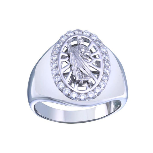 Rhodium Plated 925 Sterling Silver Saint Jude CZ Ring