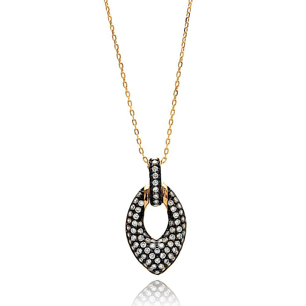 Silver 925 Gold Plated Open Marquis Black and Clear CZ Necklace