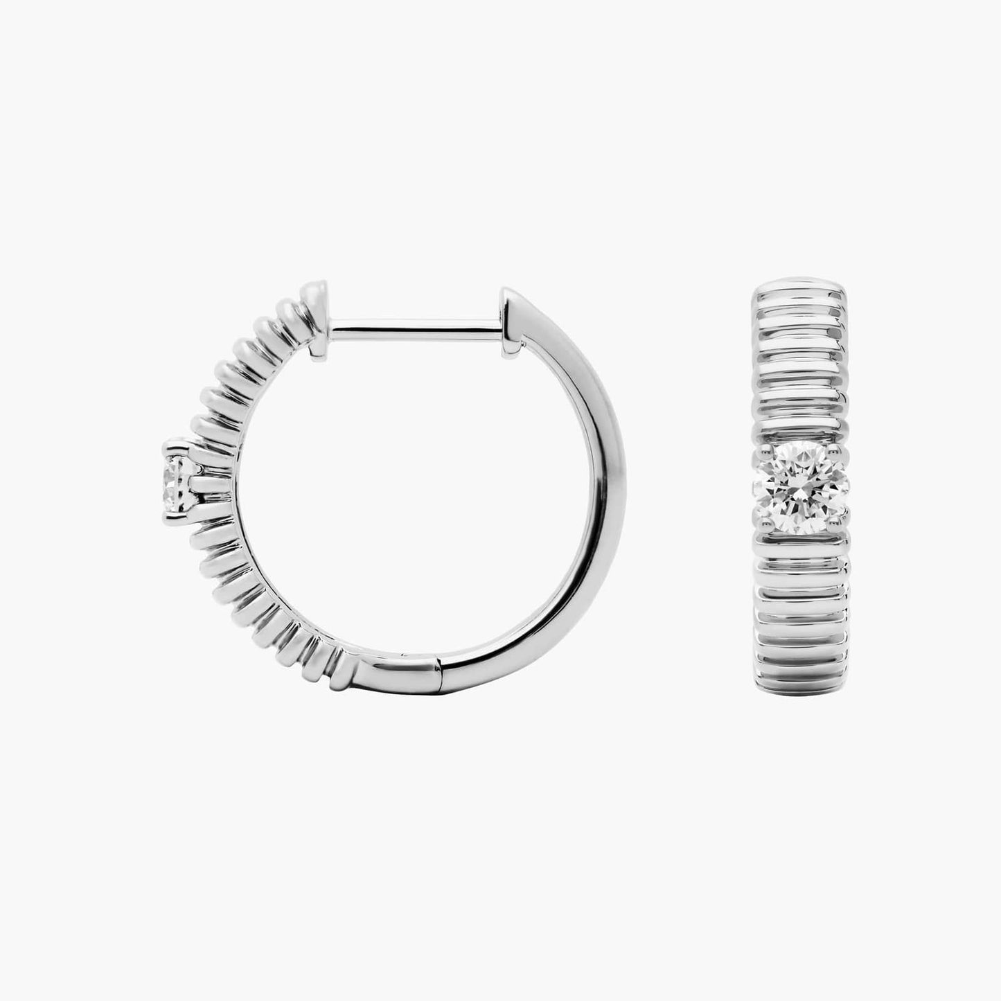 Solitaire Diamond Pleated Hoop Earrings