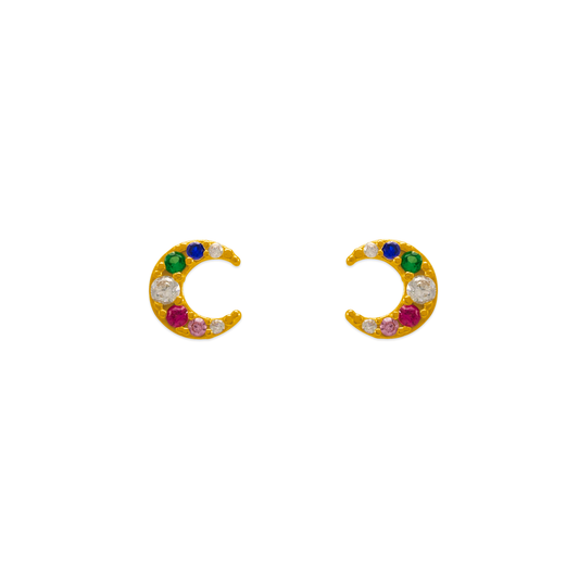 Rainbow Moon CZ Stud Earrings