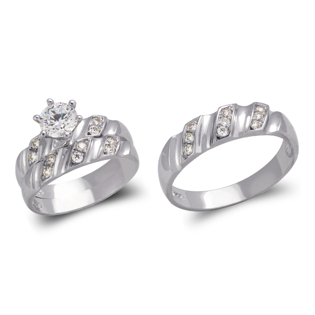 White Wedding Trio Ring Set