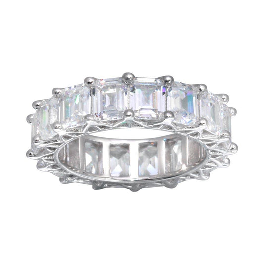 925 Sterling Silver Emerald Cut CZ Eternity Band Ring