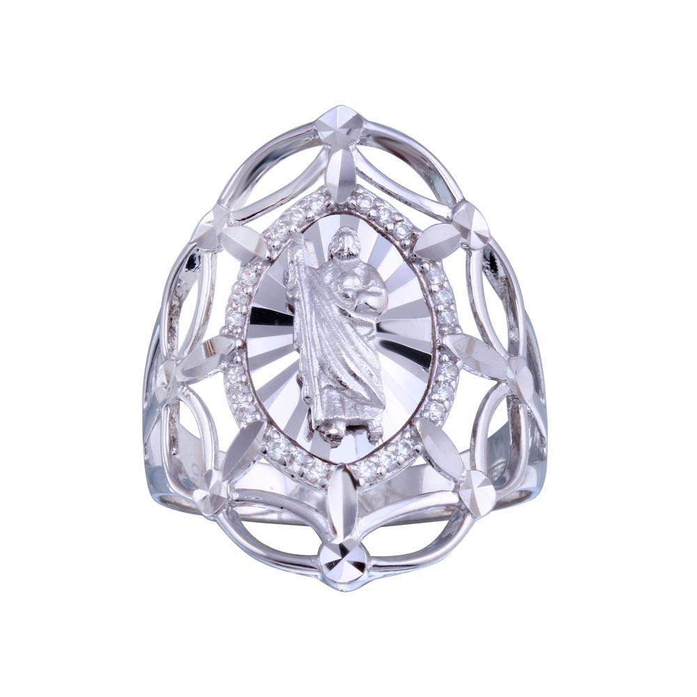 Rhodium Plated 925 Sterling Silver Saint Jude CZ Filigree Ring