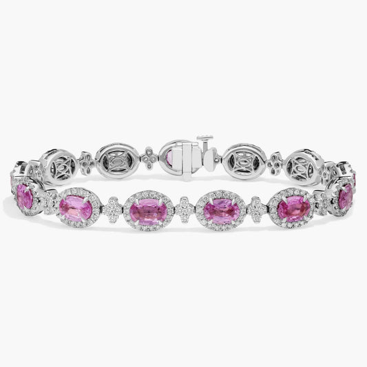 Pink Sapphire and Pavé Diamond Halo Bracelet