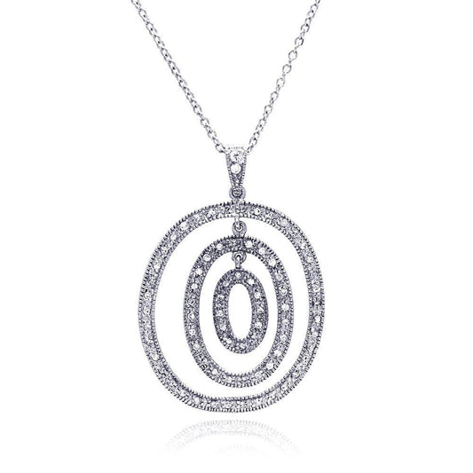 Silver 925 Clear CZ Rhodium Plated Multi Circular Pendant Necklace