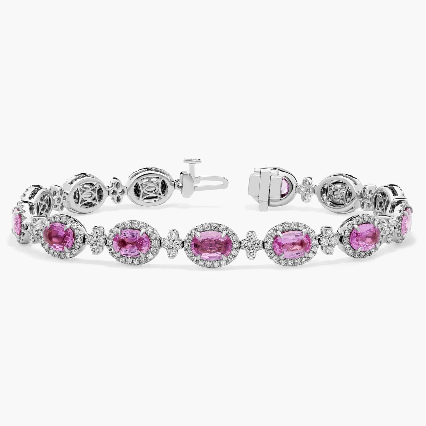 Pink Sapphire and Pavé Diamond Halo Bracelet