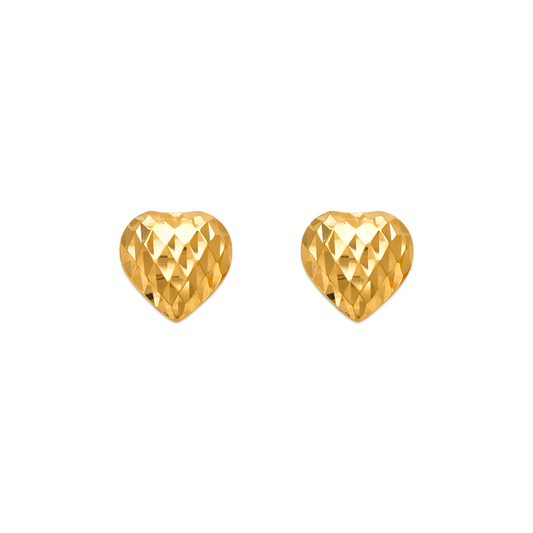 Diamond Cut Heart Stud Earrings