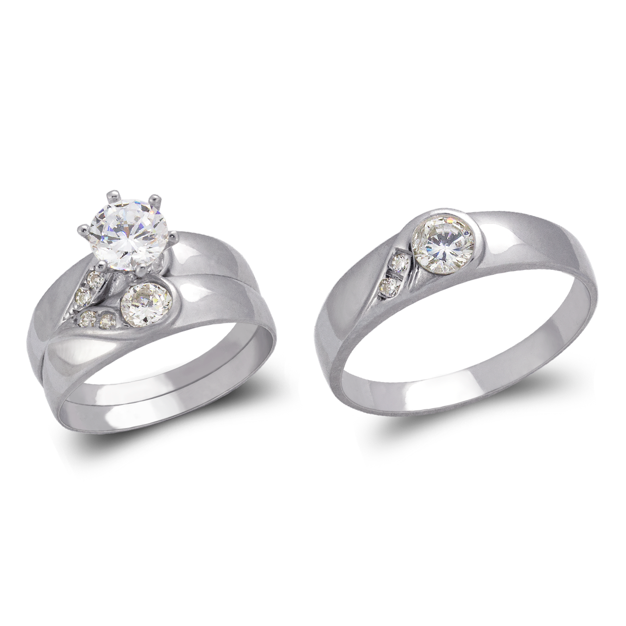 White Wedding Trio Ring Set