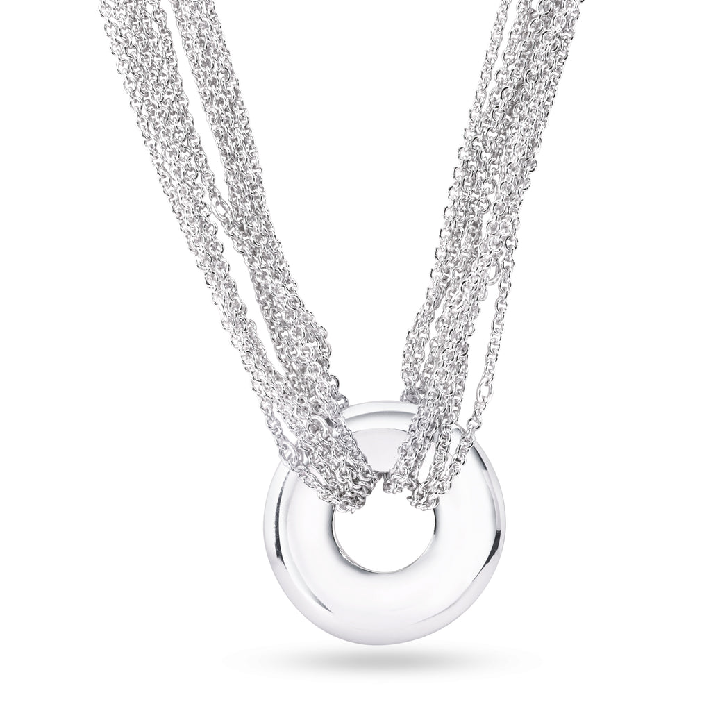 Silver 925 Rhodium Plated Open Black Circle Necklace