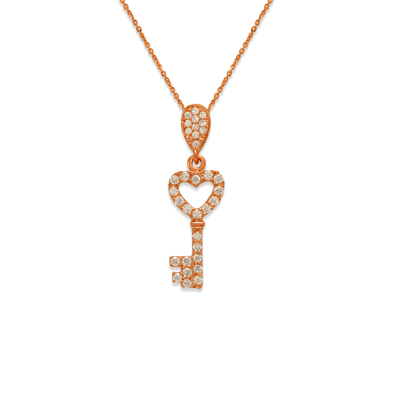 Fancy Rose Heart Key CZ Pendant