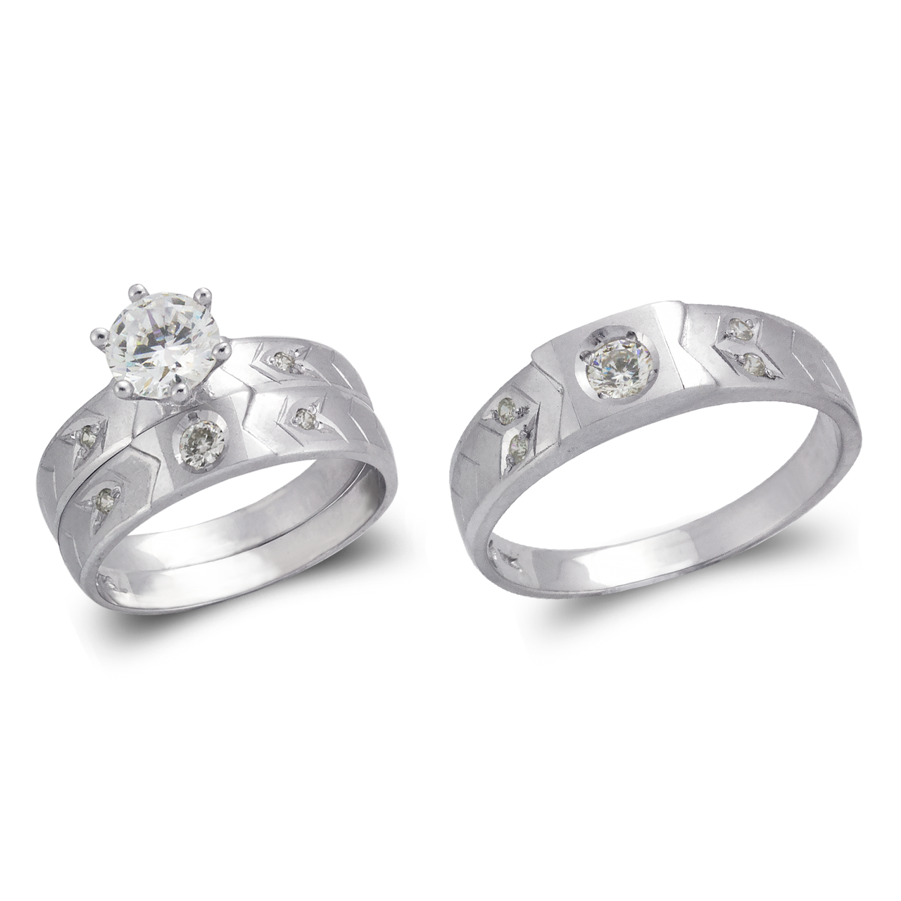 White Wedding Trio Ring Set