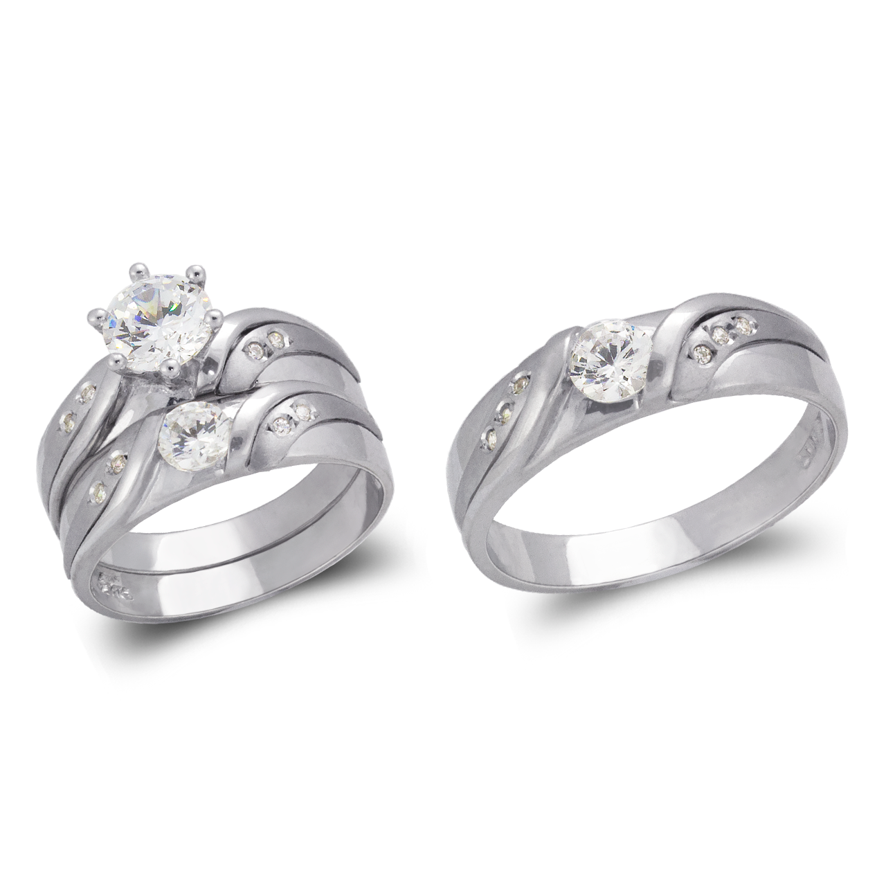 White Wedding Trio Ring Set