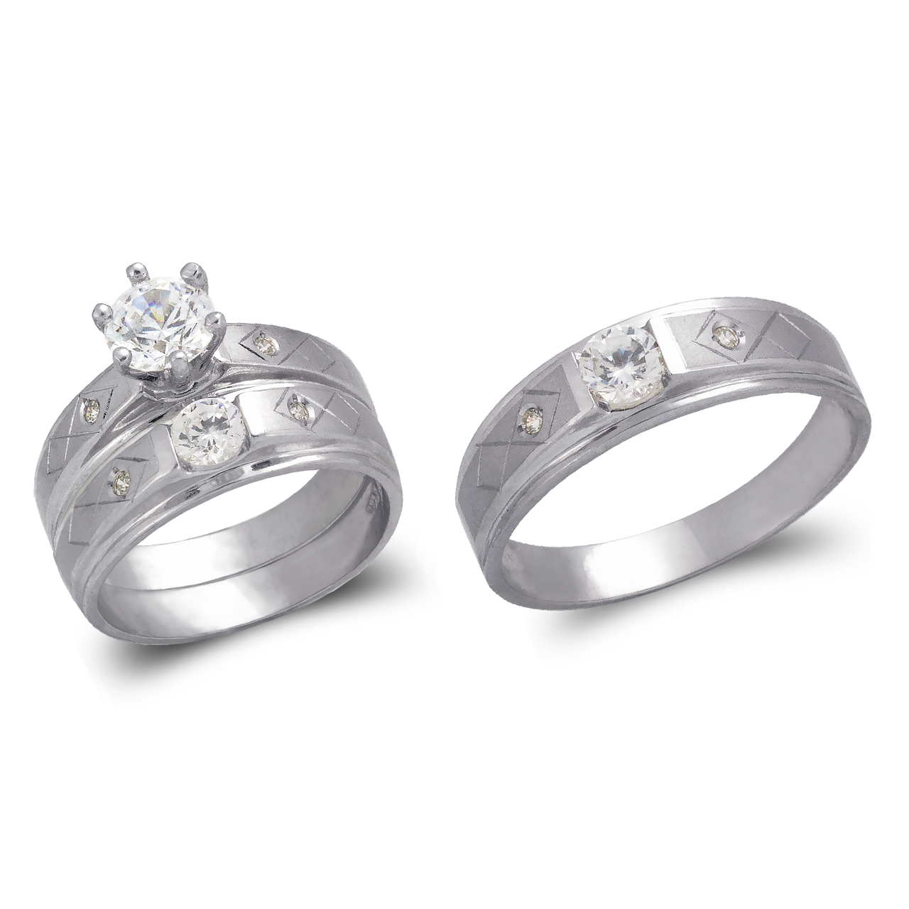 White Wedding Trio Ring Set