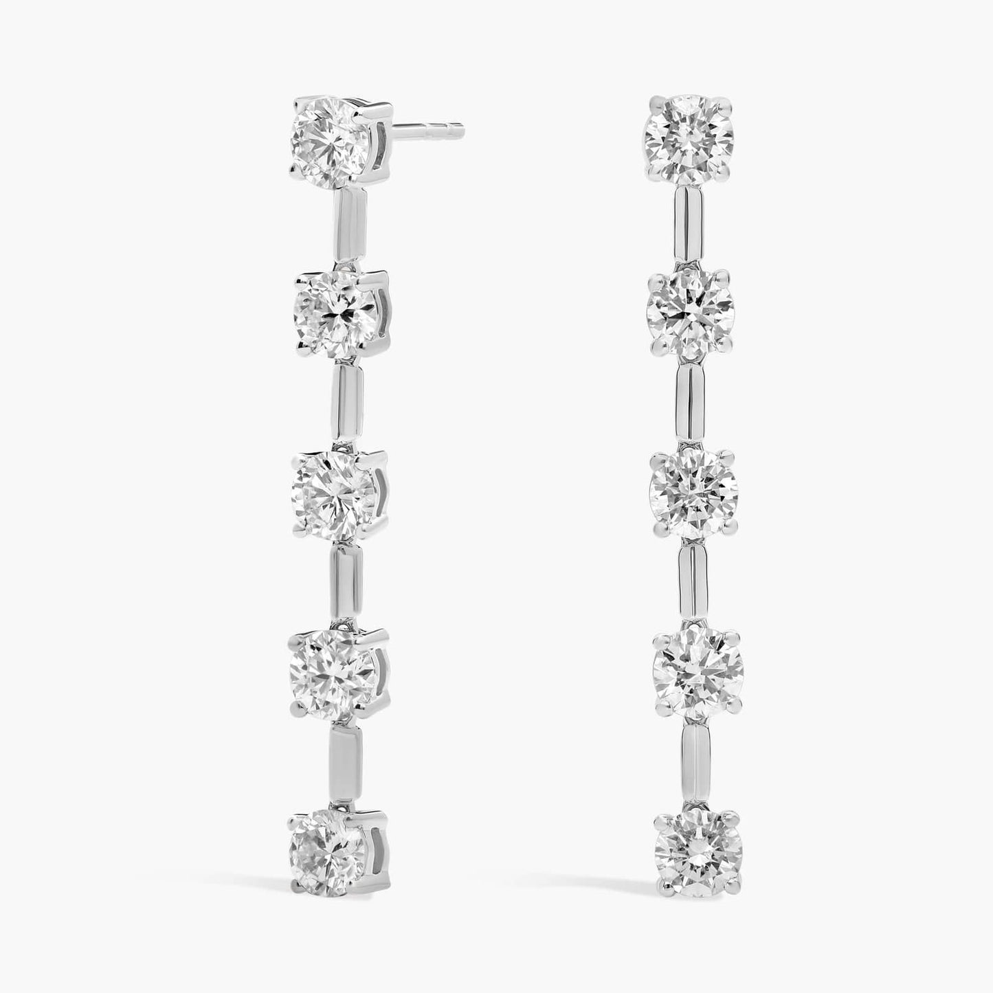 Round Diamond Line Drop Earrings